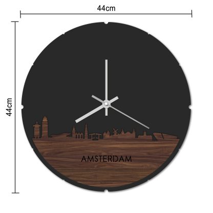 Skyline Klok Rond Amsterdam Eiken Eiken houten cadeau decoratie relatiegeschenk van WoodWideCities