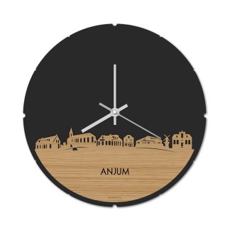 Skyline Klok Rond Anjum Bamboe houten cadeau decoratie relatiegeschenk van WoodWideCities