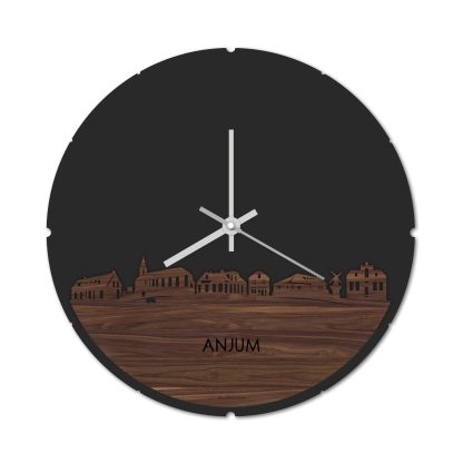 Skyline Klok Rond Anjum Noten houten cadeau decoratie relatiegeschenk van WoodWideCities