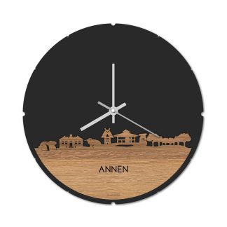 Skyline Klok Rond Annen Eiken houten cadeau decoratie relatiegeschenk van WoodWideCities