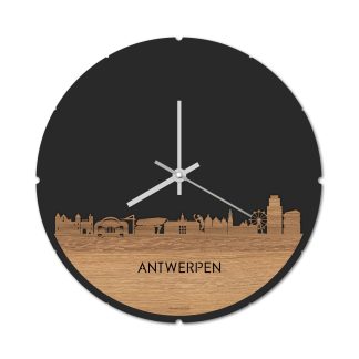 Skyline Klok Rond Antwerpen Eiken houten cadeau decoratie relatiegeschenk van WoodWideCities