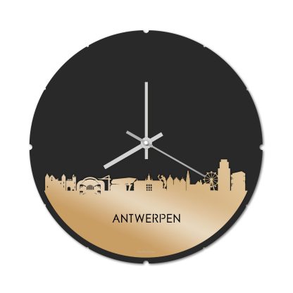 Skyline Klok Rond Antwerpen Metallic Goud gerecycled kunststof cadeau decoratie relatiegeschenk van WoodWideCities