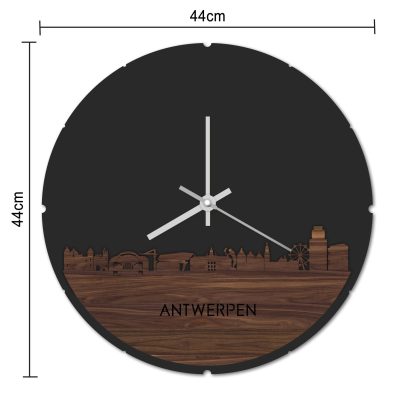 Skyline Klok Rond Antwerpen Noten houten cadeau decoratie relatiegeschenk van WoodWideCities