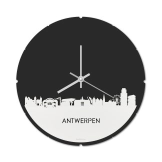 Skyline Klok Rond Antwerpen Wit glanzend gerecycled kunststof cadeau decoratie relatiegeschenk van WoodWideCities