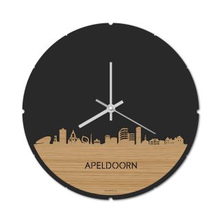 Skyline Klok Rond Apeldoorn Bamboe houten cadeau decoratie relatiegeschenk van WoodWideCities