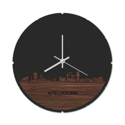 Skyline Klok Rond Apeldoorn Noten houten cadeau decoratie relatiegeschenk van WoodWideCities