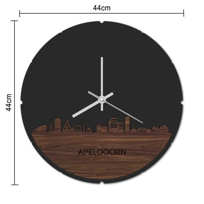 Skyline Klok Rond Apeldoorn Noten houten cadeau decoratie relatiegeschenk van WoodWideCities