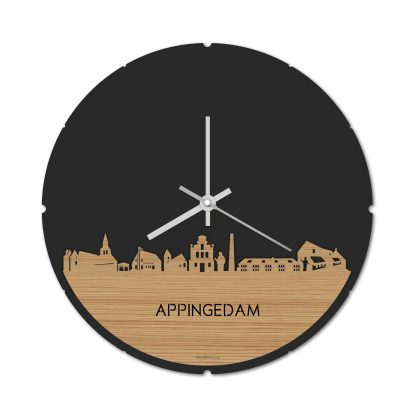 Skyline Klok Rond Appingedam Bamboe houten cadeau decoratie relatiegeschenk van WoodWideCities