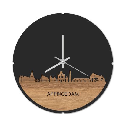 Skyline Klok Rond Appingedam Eiken houten cadeau decoratie relatiegeschenk van WoodWideCities