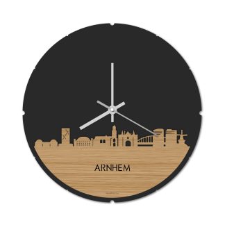 Skyline Klok Rond Arnhem Bamboe Bamboe  houten cadeau decoratie relatiegeschenk van WoodWideCities