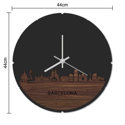 Skyline Klok Rond Barcelona Metallic Goud gerecycled kunststof cadeau decoratie relatiegeschenk van WoodWideCities