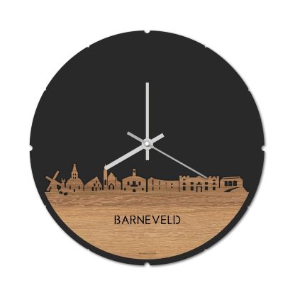 Skyline Klok Rond Barneveld Eiken houten cadeau decoratie relatiegeschenk van WoodWideCities