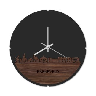 Skyline Klok Rond Barneveld Noten houten cadeau decoratie relatiegeschenk van WoodWideCities