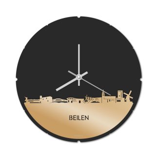 Skyline Klok Rond Beilen Metallic Goud gerecycled kunststof cadeau decoratie relatiegeschenk van WoodWideCities