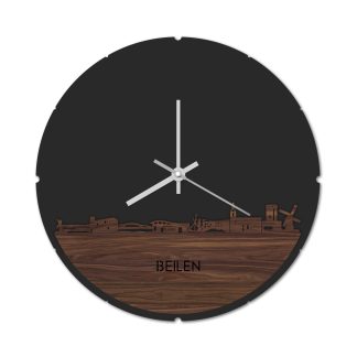 Skyline Klok Rond Beilen Noten houten cadeau decoratie relatiegeschenk van WoodWideCities