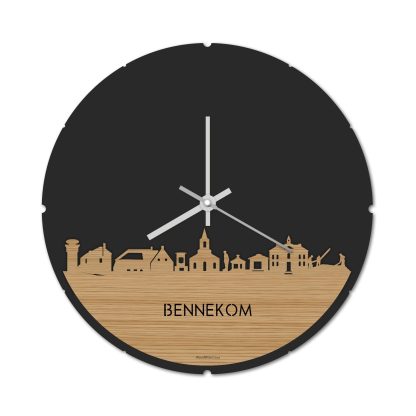 Skyline Klok Rond Bennekom Bamboe houten cadeau decoratie relatiegeschenk van WoodWideCities