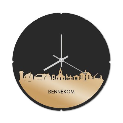 Skyline Klok Rond Bennekom Metallic Goud gerecycled kunststof cadeau decoratie relatiegeschenk van WoodWideCities