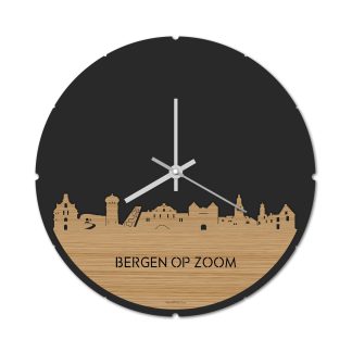 Skyline Klok Rond Bergen op Zoom Bamboe Bamboe  houten cadeau decoratie relatiegeschenk van WoodWideCities