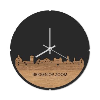 Skyline Klok Rond Bergen op Zoom Eiken Eiken  houten cadeau decoratie relatiegeschenk van WoodWideCities