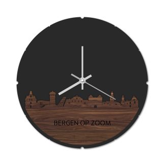 Skyline Klok Rond Bergen op Zoom Noten Noten  houten cadeau decoratie relatiegeschenk van WoodWideCities