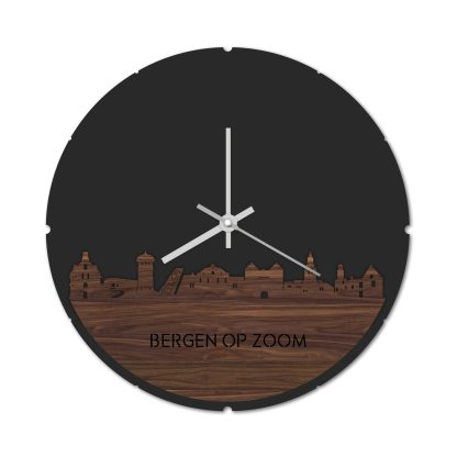 Skyline Klok Rond Bergen op Zoom Noten Noten  houten cadeau decoratie relatiegeschenk van WoodWideCities