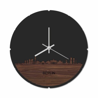 Skyline Klok Rond Berlijn Noten houten cadeau decoratie relatiegeschenk van WoodWideCities