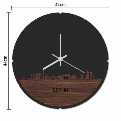 Skyline Klok Rond Berlijn Noten houten cadeau decoratie relatiegeschenk van WoodWideCities