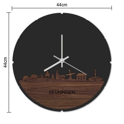 Skyline Klok Rond Beuningen Eiken houten cadeau decoratie relatiegeschenk van WoodWideCities