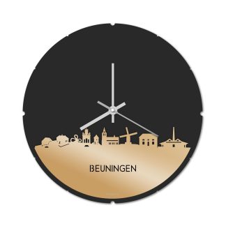 Skyline Klok Rond Beuningen Metallic Goud gerecycled kunststof cadeau decoratie relatiegeschenk van WoodWideCities