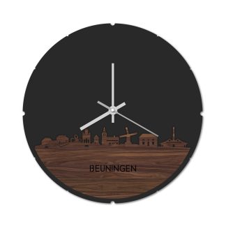 Skyline Klok Rond Beuningen Noten houten cadeau decoratie relatiegeschenk van WoodWideCities