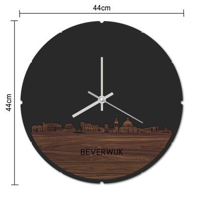 Skyline Klok Rond Beverwijk Eiken houten cadeau decoratie relatiegeschenk van WoodWideCities