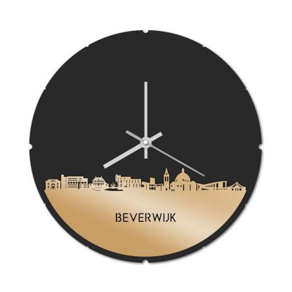 Skyline Klok Rond Beverwijk Metallic Goud gerecycled kunststof cadeau decoratie relatiegeschenk van WoodWideCities