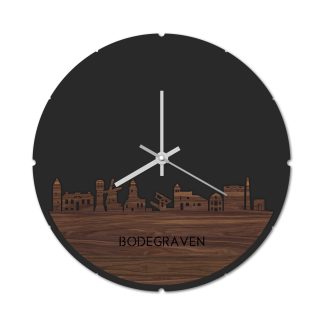 Skyline Klok Rond Bodegraven Noten houten cadeau decoratie relatiegeschenk van WoodWideCities