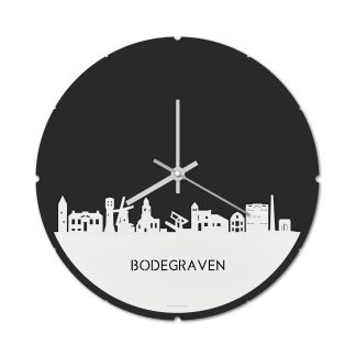 Skyline Klok Rond Bodegraven Wit glanzend gerecycled kunststof cadeau decoratie relatiegeschenk van WoodWideCities