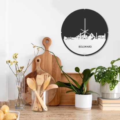 Skyline Klok Rond Bolsward Wit glanzend gerecycled kunststof cadeau decoratie relatiegeschenk van WoodWideCities