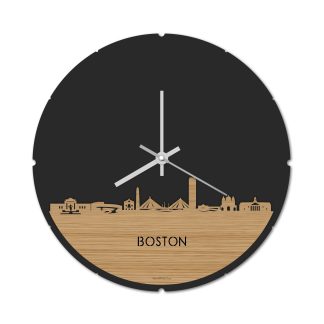 Skyline Klok Rond Boston Bamboe houten cadeau decoratie relatiegeschenk van WoodWideCities