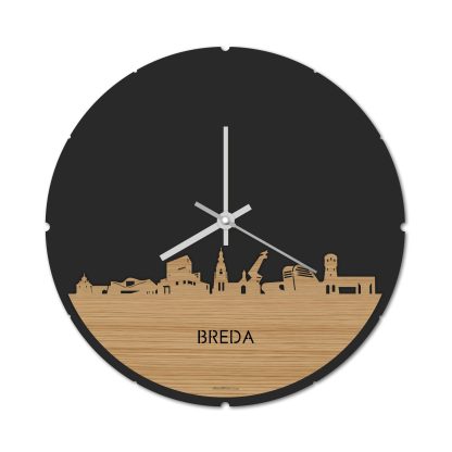 Skyline Klok Rond Breda Bamboe Bamboe  houten cadeau decoratie relatiegeschenk van WoodWideCities