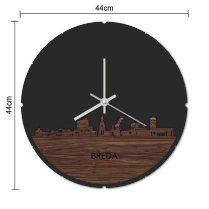 Skyline Klok Rond Breda Eiken houten cadeau decoratie relatiegeschenk van WoodWideCities