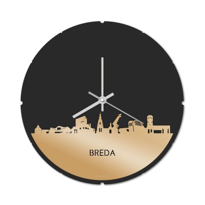 Skyline Klok Rond Breda Metallic Goud gerecycled kunststof cadeau decoratie relatiegeschenk van WoodWideCities