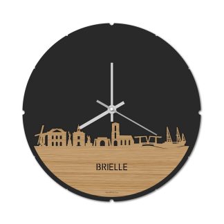 Skyline Klok Rond Brielle Bamboe houten cadeau decoratie relatiegeschenk van WoodWideCities