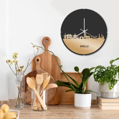 Skyline Klok Rond Brielle Metallic Goud gerecycled kunststof cadeau decoratie relatiegeschenk van WoodWideCities