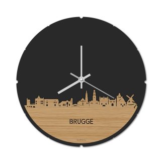 Skyline Klok Rond Brugge Bamboe houten cadeau decoratie relatiegeschenk van WoodWideCities