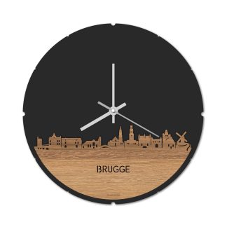 Skyline Klok Rond Brugge Eiken houten cadeau decoratie relatiegeschenk van WoodWideCities