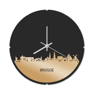 Skyline Klok Rond Brugge Metallic Goud gerecycled kunststof cadeau decoratie relatiegeschenk van WoodWideCities