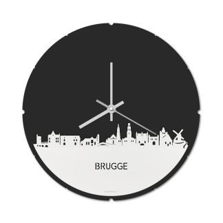 Skyline Klok Rond Brugge Wit glanzend gerecycled kunststof cadeau decoratie relatiegeschenk van WoodWideCities