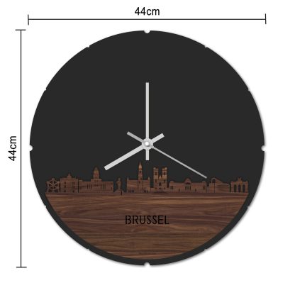 Skyline Klok Rond Brussel Eiken houten cadeau decoratie relatiegeschenk van WoodWideCities