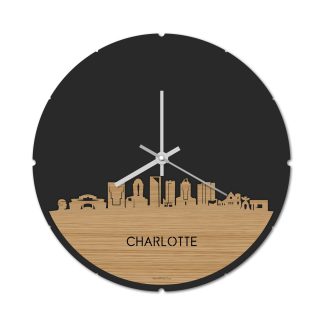 Skyline Klok Rond Charlotte Bamboe houten cadeau decoratie relatiegeschenk van WoodWideCities