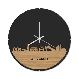 Skyline Klok Rond Coevorden Bamboe Bamboe  houten cadeau decoratie relatiegeschenk van WoodWideCities