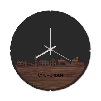 Skyline Klok Rond Coevorden Noten Noten  houten cadeau decoratie relatiegeschenk van WoodWideCities