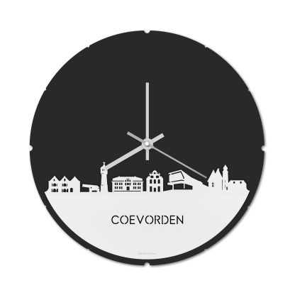 Skyline Klok Rond Coevorden Wit glanzend gerecycled kunststof cadeau decoratie relatiegeschenk van WoodWideCities